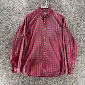 J Crew Shirt Mens Medium Red Plaid Quality Woven‎ Button Up Cotton Preppy Casual